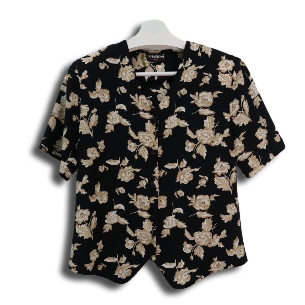 Floral Black and Cream Women's‎ Top Notations L